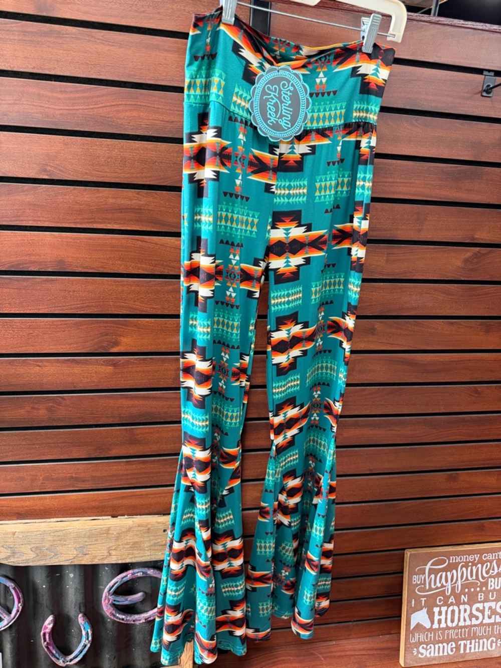 Turquoise Aztec Print Boot Cut Pants - Stretchy